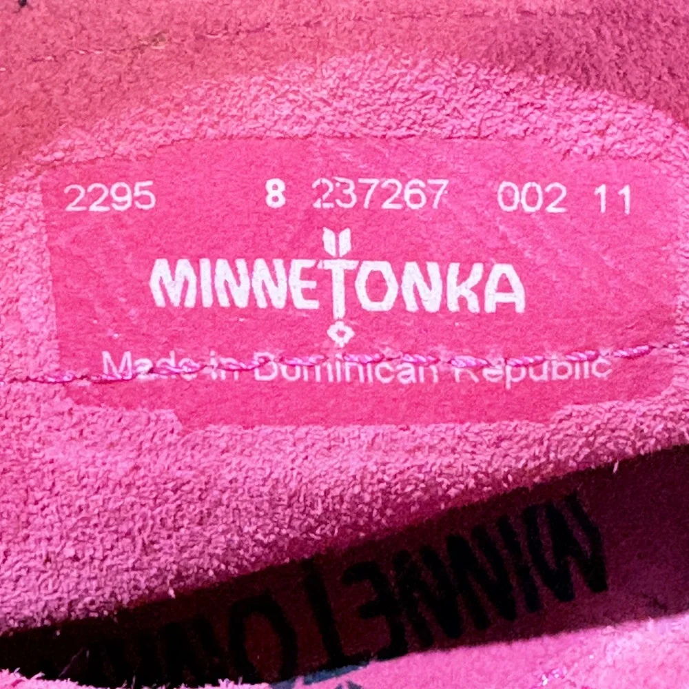 Minnetonka Toddler Hot Pink Suede Fringe Back Zip Moccasin Booties Sz 8 Cowgirl